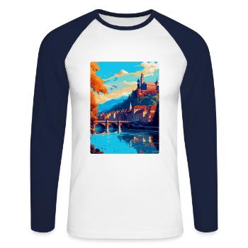 Heidelberg Germany Vintage Travel Poster Souvenir - Unisex Long Sleeve Baseball T-Shirt - white/navy - Front - Nik (191cm)