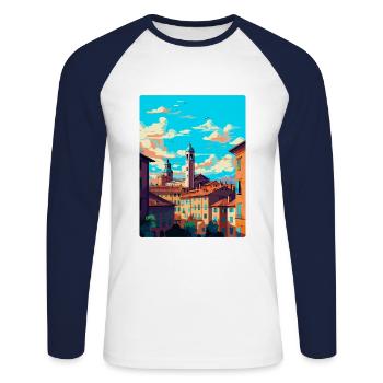 Bologne Italie Affiche de voyage vintage WPA Souvenir - T-shirt baseball manches longues Homme - blanc/marine - Devant - Nik (191cm)