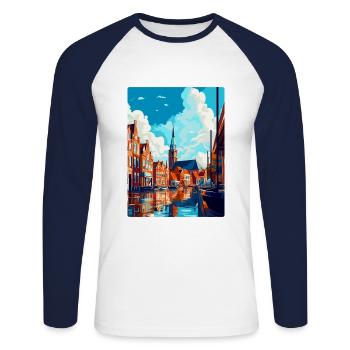 Haarlem Pays-Bas Poster de voyage vintage souvenir - T-shirt baseball manches longues Homme - blanc/marine - Devant - Nik (191cm)