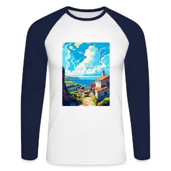 Galice Espagne Affiche de voyage vintage WPA Souvenir - T-shirt baseball manches longues Homme - blanc/marine - Devant - Nik (191cm)
