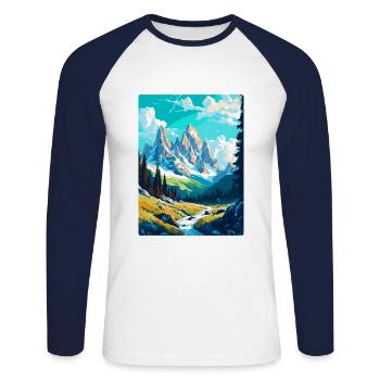 Chamonix France Vintage Travel Poster Souvenir WPA - Unisex Long Sleeve Baseball T-Shirt - white/navy - Front - Nik (191cm)