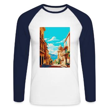 Palermo Italy Vintage Travel Poster WPA Souvenir - Unisex Long Sleeve Baseball T-Shirt - white/navy - Front - Nik (191cm)