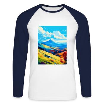 Bieszczady Pologne Affiche de voyage vintage souvenir - T-shirt baseball manches longues Homme - blanc/marine - Devant - Nik (191cm)