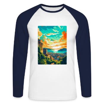 Athènes Grèce Affiche de voyage vintage WPA Souvenir - T-shirt baseball manches longues Homme - blanc/marine - Devant - Nik (191cm)