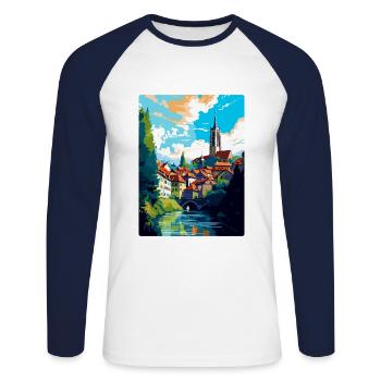 Fribourg Schweiz Vintage Reiseposter WPA Art - Unisex Baseballshirt langarm - Weiß/Navy - Vorne - Nik (191cm)