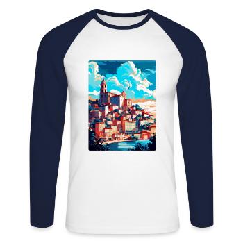 Coimbra Portugal Vintage Travel Poster Souvenir - Unisex Long Sleeve Baseball T-Shirt - white/navy - Front - Nik (191cm)