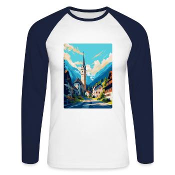 Oberammergau Allemagne Affiche de voyage vintage WPA Art - T-shirt baseball manches longues Homme - blanc/marine - Devant - Nik (191cm)