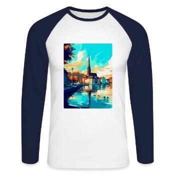 Souvenir de l’affiche de voyage vintage de Constance Allemagne - T-shirt baseball manches longues Homme - blanc/marine - Devant - Nik (191cm)