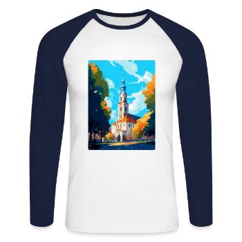Bialystok Pologne Vintage Voyage Poster Art Mural - T-shirt baseball manches longues Homme - blanc/marine - Devant - Nik (191cm)