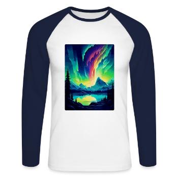 Northern Lights Iceland Vintage Travel Poster Wall - Unisex Long Sleeve Baseball T-Shirt - white/navy - Front - Nik (191cm)
