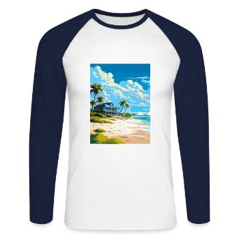 Turks and Caicos Islands Caribbean Travel Poster - Unisex Long Sleeve Baseball T-Shirt - white/navy - Front - Nik (191cm)