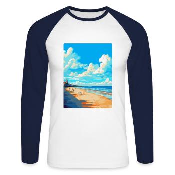 Affiche de voyage de Scheveningen Beach Netherlands WPA - T-shirt baseball manches longues Homme - blanc/marine - Devant - Nik (191cm)