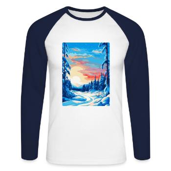Lappland Finnland Vintage Reiseplakat Souvenir WPA - Unisex Baseballshirt langarm - Weiß/Navy - Vorne - Nik (191cm)