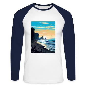 Schwarzer Sandstrand Island Vintage Reiseposter WPA - Unisex Baseballshirt langarm - Weiß/Navy - Vorne - Nik (191cm)