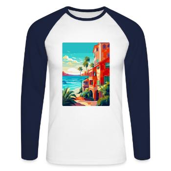 Costa Del Sol Spanien Vintage Reiseplakat Souvenir - Unisex Baseballshirt langarm - Weiß/Navy - Vorne - Nik (191cm)