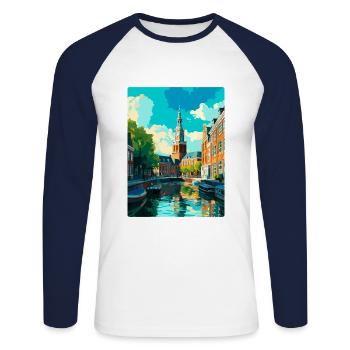 Groningue Pays-Bas Affiche de voyage vintage WPA - T-shirt baseball manches longues Homme - blanc/marine - Devant - Nik (191cm)