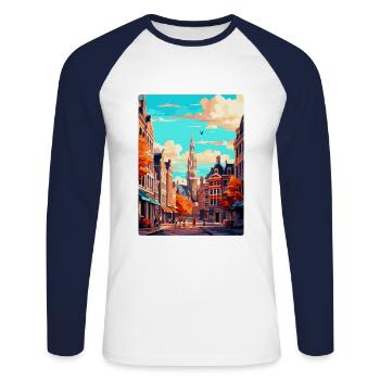 Brussels Belgium Vintage Travel Poster Souvenir - Unisex Long Sleeve Baseball T-Shirt - white/navy - Front - Nik (191cm)
