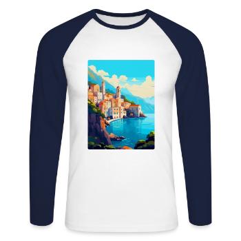 Amalfi Italie Affiche de voyage vintage WPA Souvenir - T-shirt baseball manches longues Homme - blanc/marine - Devant - Nik (191cm)