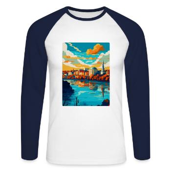 Belgrade Serbie Affiche de voyage vintage Souvenir WPA - T-shirt baseball manches longues Homme - blanc/marine - Devant - Nik (191cm)