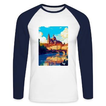 Salamanque Espagne Affiche de voyage vintage Souvenir WPA - T-shirt baseball manches longues Homme - blanc/marine - Devant - Nik (191cm)