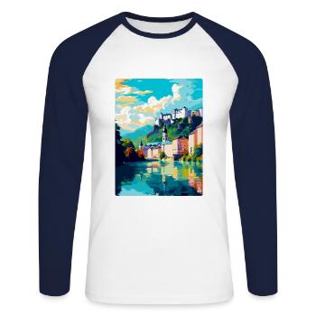 Salzbourg Autriche Poster de voyage vintage souvenir - T-shirt baseball manches longues Homme - blanc/marine - Devant - Nik (191cm)