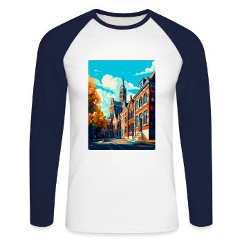 Tilburg Niederlande Vintage Reiseplakat Souvenir - Unisex Baseballshirt langarm - Weiß/Navy - Vorne - Nik (191cm)