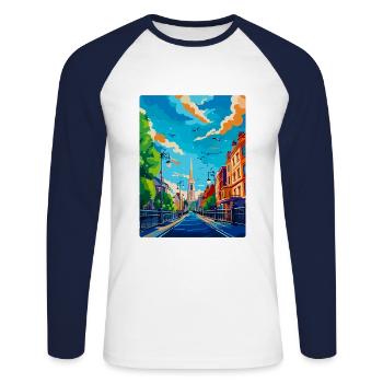 Dublin Irlande Royaume-Uni Affiche de voyage vintage souvenir - T-shirt baseball manches longues Homme - blanc/marine - Devant - Nik (191cm)