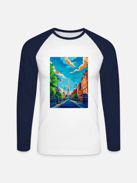 Dublin Irland Uk Vintage Reiseplakat Souvenir - Unisex Baseballshirt langarm - Weiß/Navy