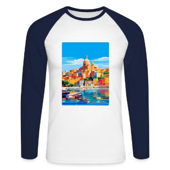 Cagliari Italie Affiche de voyage vintage Souvenir WPA - T-shirt baseball manches longues Homme - blanc/marine - Devant - Nik (191cm)