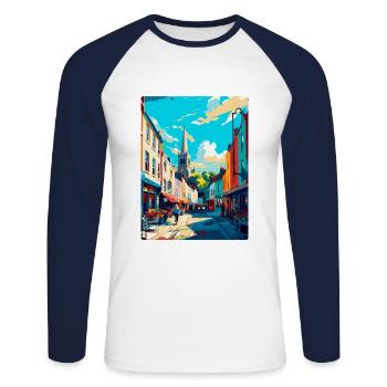 Galway Irland Uk Vintage Reiseplakat Souvenir - Unisex Baseballshirt langarm - Weiß/Navy - Vorne - Nik (191cm)