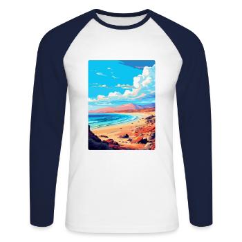 Fuerteventura Spanien Vintage Reiseplakat Souvenir - Unisex Baseballshirt langarm - Weiß/Navy - Vorne - Nik (191cm)