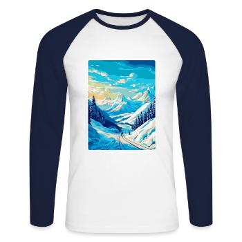 Laax Switzerland Vintage Travel Poster Souvenir - Unisex Long Sleeve Baseball T-Shirt - white/navy - Front - Nik (191cm)