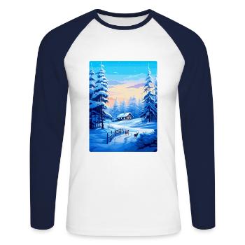 Lappland Finnland Vintage Reiseplakat Souvenir WPA - Unisex Baseballshirt langarm - Weiß/Navy - Vorne - Nik (191cm)