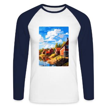 Porvoo Finlande Affiche de voyage vintage souvenir WPA - T-shirt baseball manches longues Homme - blanc/marine - Devant - Nik (191cm)