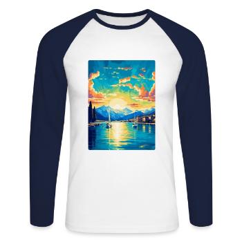 Genève Suisse Affiche de voyage vintage souvenir - T-shirt baseball manches longues Homme - blanc/marine - Devant - Nik (191cm)