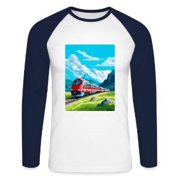 Glacier Express Suisse Affiche de voyage vintage - T-shirt baseball manches longues Homme - blanc/marine - Devant - Nik (191cm)