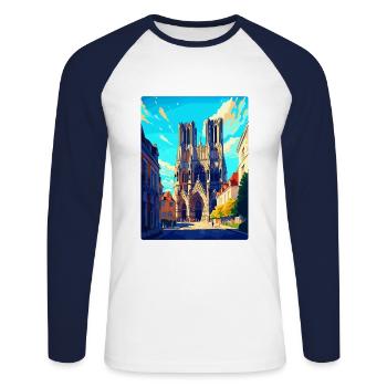 Reims Frankreich Vintage Reiseposter WPA Souvenir - Unisex Baseballshirt langarm - Weiß/Navy - Vorne - Nik (191cm)