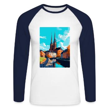Uppsala Suède Affiche de voyage vintage Souvenir WPA - T-shirt baseball manches longues Homme - blanc/marine - Devant - Nik (191cm)