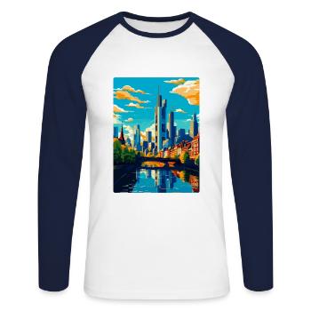 Francfort, Allemagne, Affiche de voyage vintage, souvenir - T-shirt baseball manches longues Homme - blanc/marine - Devant - Nik (191cm)
