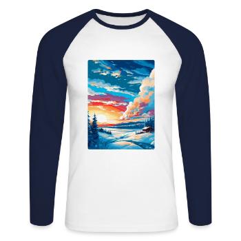 Kiruna Sweden Vintage Travel Poster WPA Souvenir - Unisex Long Sleeve Baseball T-Shirt - white/navy - Front - Nik (191cm)