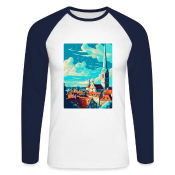 Tallinn Estland Vintage Reiseplakat Souvenir WPA - Unisex Baseballshirt langarm - Weiß/Navy - Vorne - Nik (191cm)