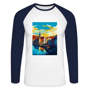 Bilbao Spain Vintage Travel Poster WPA Souvenir - Unisex Long Sleeve Baseball T-Shirt - white/navy - Front - Nik (191cm)