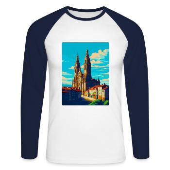Santiago De Compostela Spain Vintage Travel Poster - Unisex Long Sleeve Baseball T-Shirt - white/navy - Front - Nik (191cm)