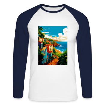 São Miguel Portugal Vintage Reiseplakat Souvenir - Unisex Baseballshirt langarm - Weiß/Navy - Vorne - Nik (191cm)