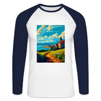La Corogne Espagne Affiche de voyage vintage WPA Souvenir - T-shirt baseball manches longues Homme - blanc/marine - Devant - Nik (191cm)