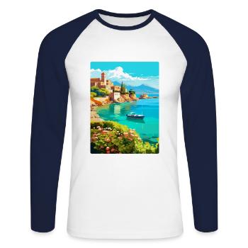 Crète Grèce Affiche de voyage vintage WPA Souvenir - T-shirt baseball manches longues Homme - blanc/marine - Devant - Nik (191cm)