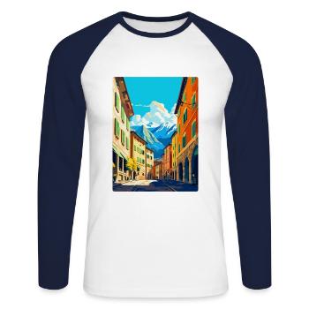 Trient Italien Vintage Reiseposter WPA Souvenir - Unisex Baseballshirt langarm - Weiß/Navy - Vorne - Nik (191cm)