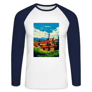 Lucca Italy Vintage Travel Poster WPA Art Souvenir - Unisex Long Sleeve Baseball T-Shirt - white/navy - Front - Nik (191cm)