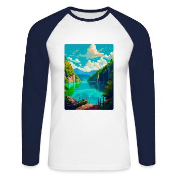 Nationalpark Plitvicer Seen Kroatien Reiseplakat - Unisex Baseballshirt langarm - Weiß/Navy - Vorne - Nik (191cm)