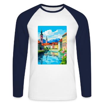 Ljubljana Slovénie Affiche de voyage vintage souvenir - T-shirt baseball manches longues Homme - blanc/marine - Devant - Nik (191cm)